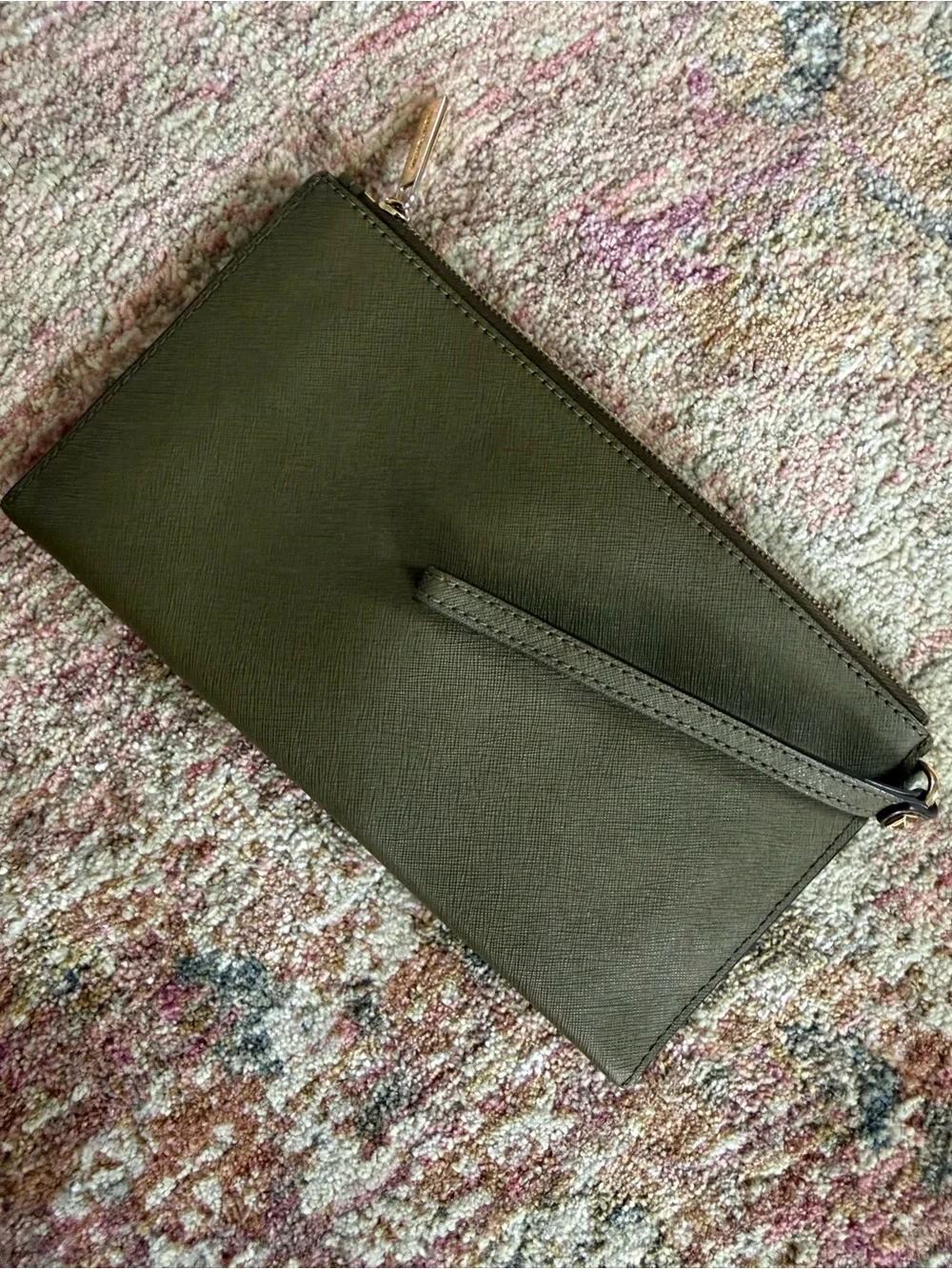 Michael Kors Olive Studded Leather Zip Wallet with Gold Hardware